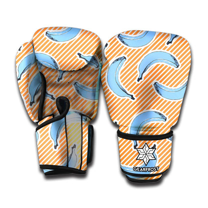 Retro Blue Banana Pattern Print Boxing Gloves