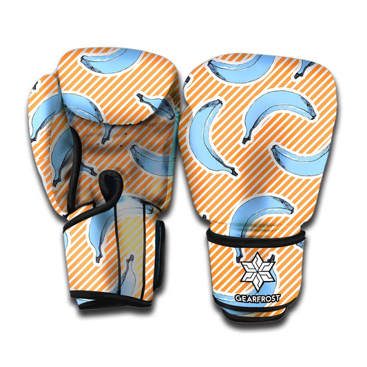 Retro Blue Banana Pattern Print Boxing Gloves