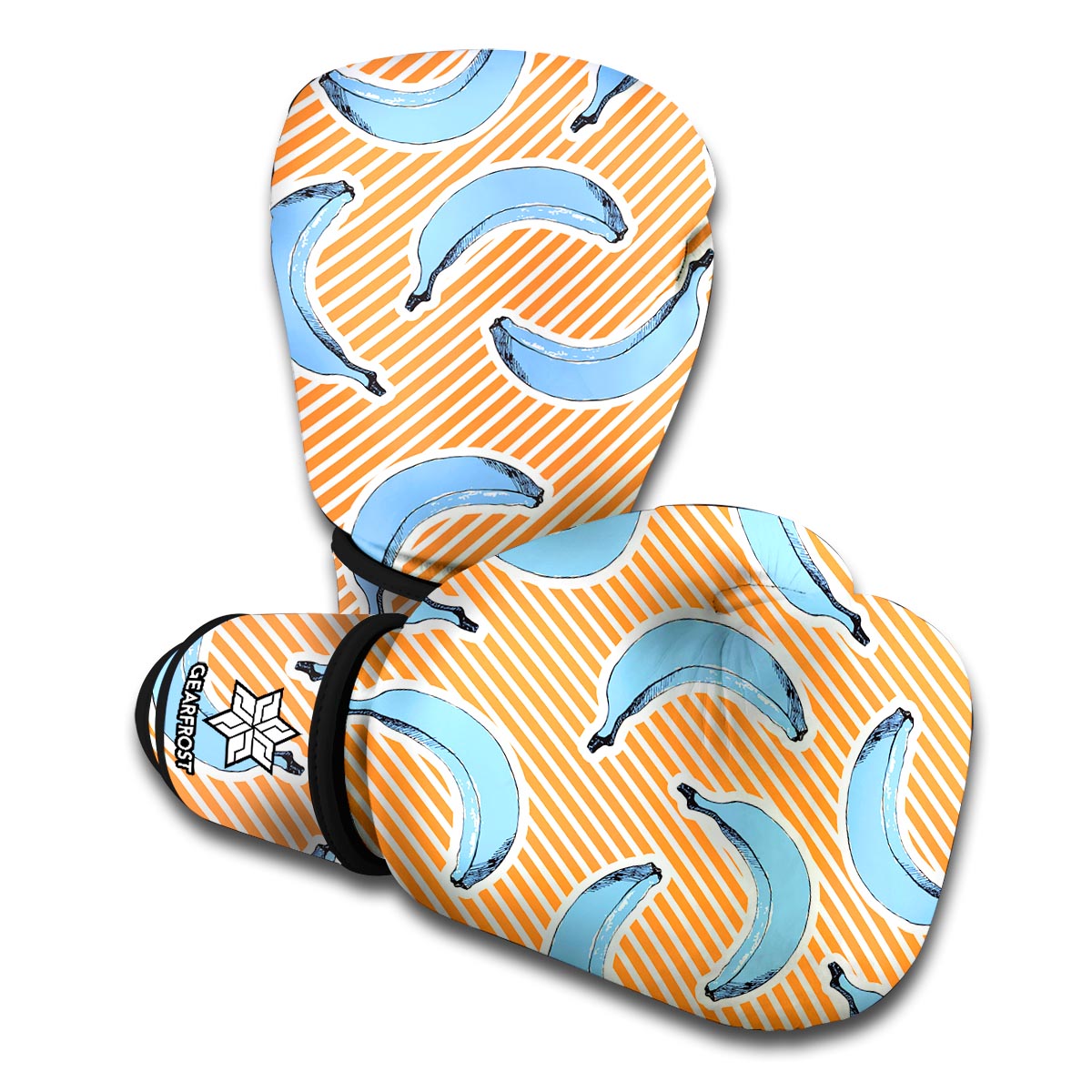 Retro Blue Banana Pattern Print Boxing Gloves