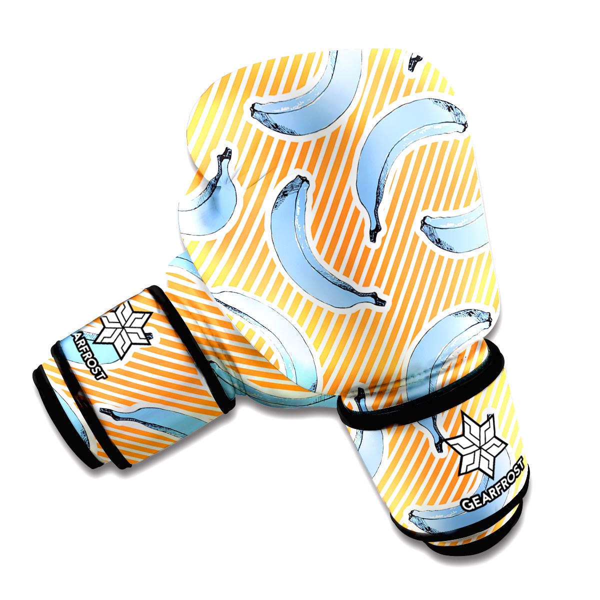 Retro Blue Banana Pattern Print Boxing Gloves