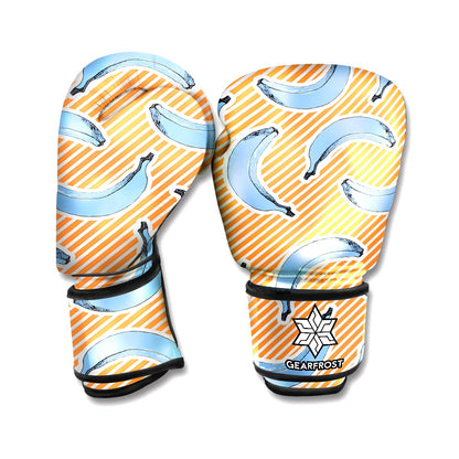 Retro Blue Banana Pattern Print Boxing Gloves
