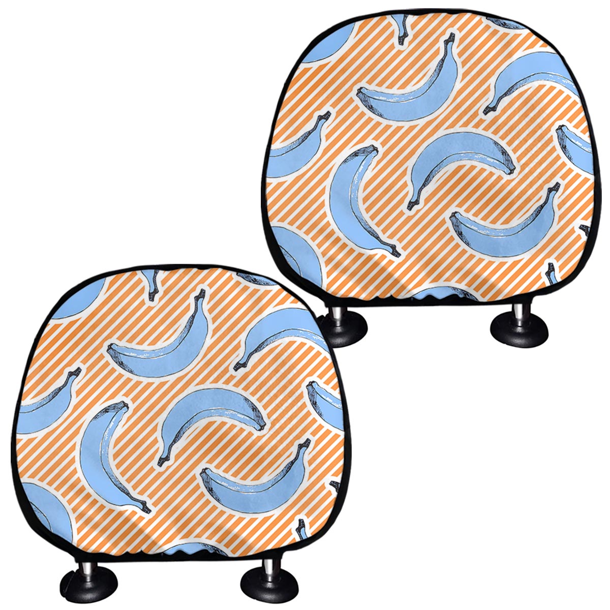 Retro Blue Banana Pattern Print Car Headrest Covers