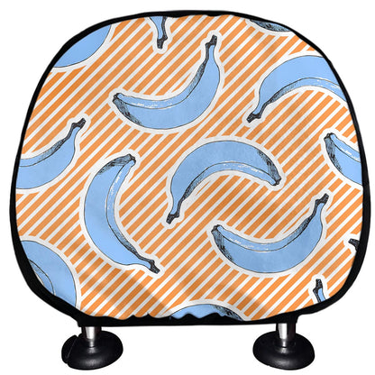 Retro Blue Banana Pattern Print Car Headrest Covers