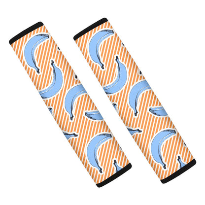 Retro Blue Banana Pattern Print Car Seat Belt Covers