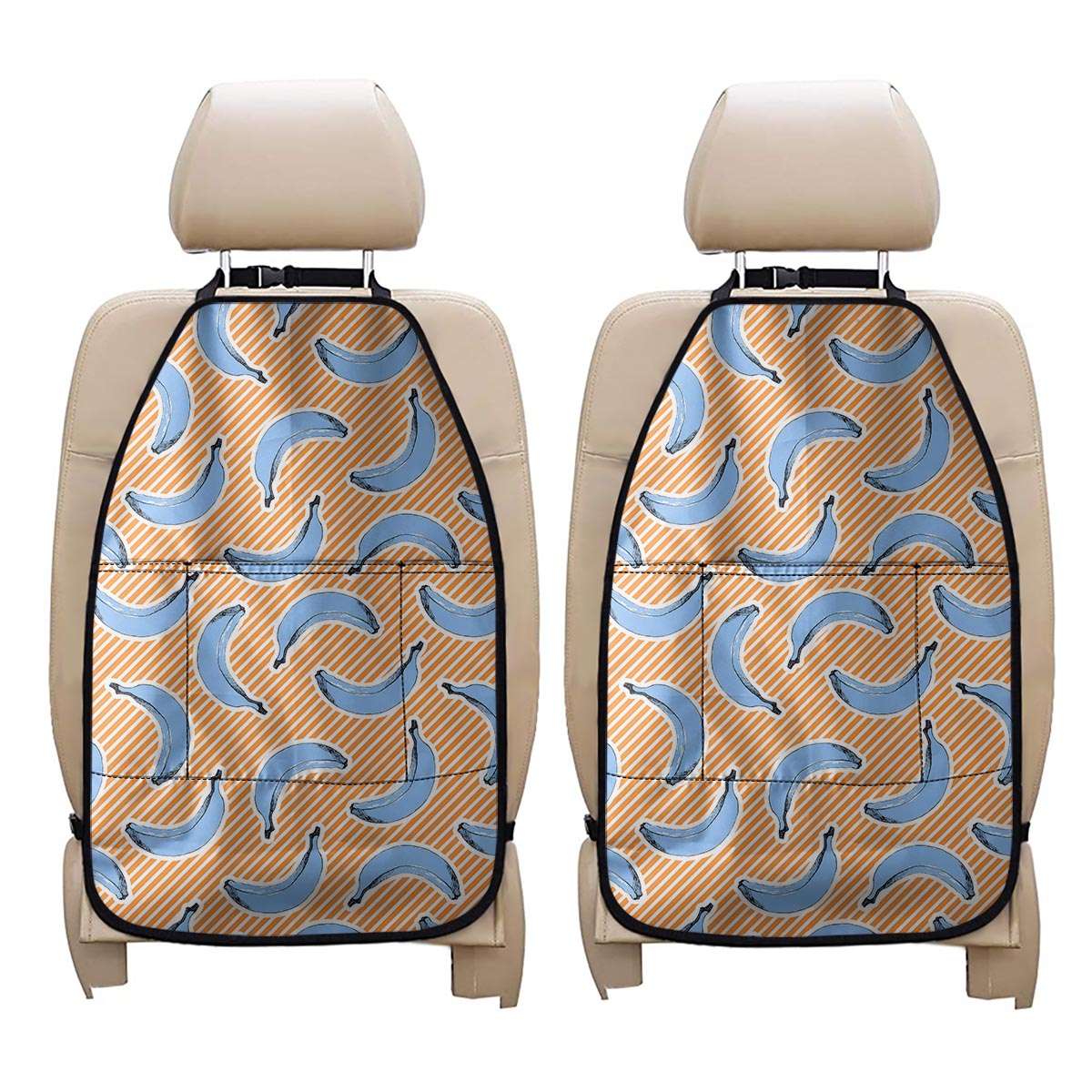 Retro Blue Banana Pattern Print Car Seat Organizers
