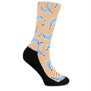 Retro Blue Banana Pattern Print Crew Socks