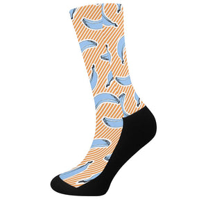 Retro Blue Banana Pattern Print Crew Socks