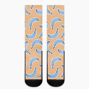 Retro Blue Banana Pattern Print Crew Socks