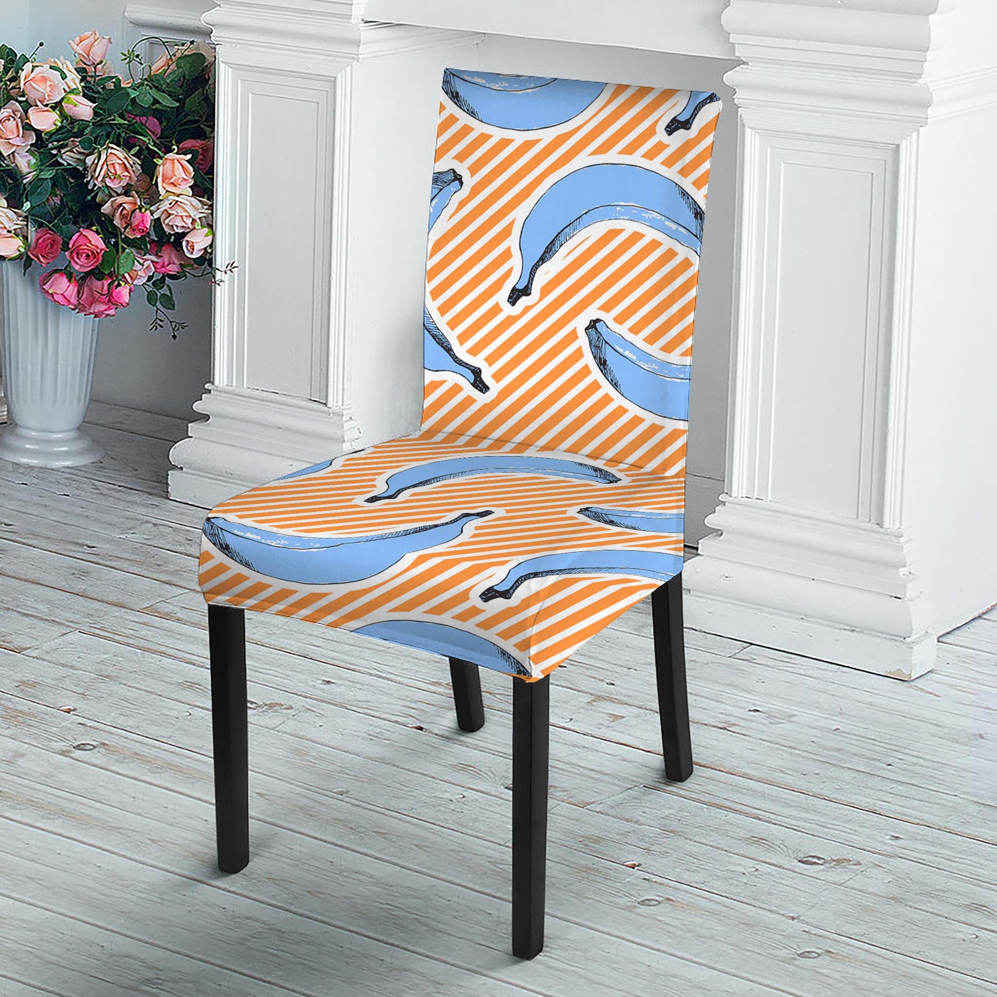 Retro Blue Banana Pattern Print Dining Chair Slipcover