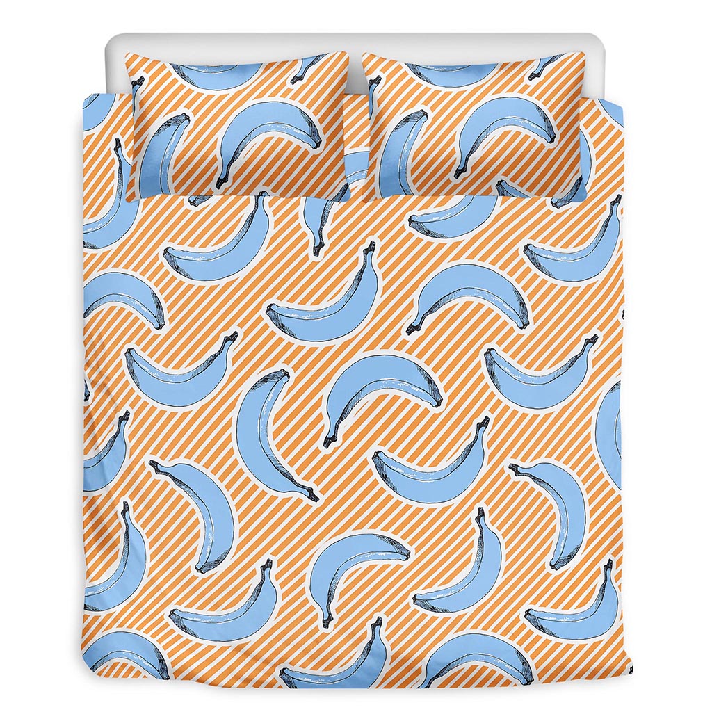 Retro Blue Banana Pattern Print Duvet Cover Bedding Set