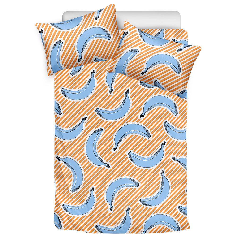 Retro Blue Banana Pattern Print Duvet Cover Bedding Set