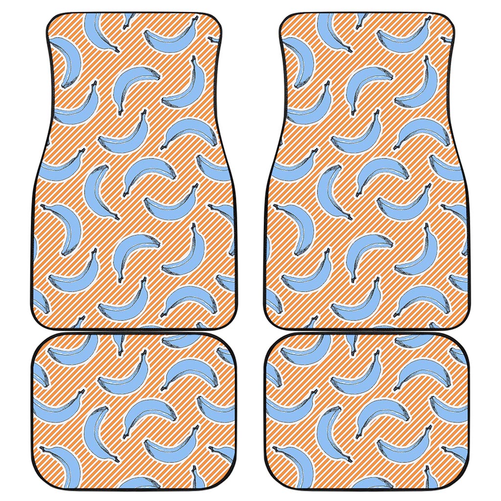 Retro Blue Banana Pattern Print Front and Back Car Floor Mats