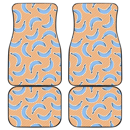 Retro Blue Banana Pattern Print Front and Back Car Floor Mats