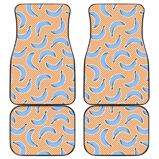 Retro Blue Banana Pattern Print Front and Back Car Floor Mats