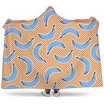Retro Blue Banana Pattern Print Hooded Blanket