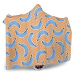 Retro Blue Banana Pattern Print Hooded Blanket