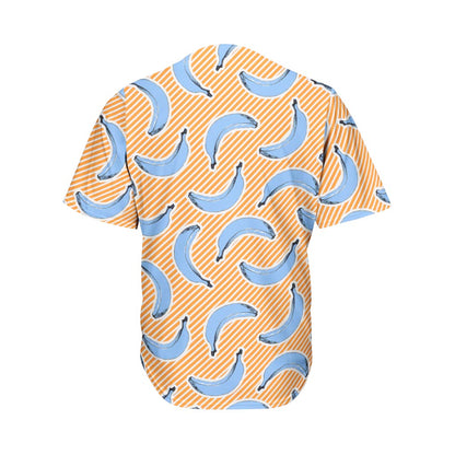 Retro Blue Banana Pattern Print Men's Baseball Jersey
