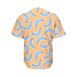 Retro Blue Banana Pattern Print Men's Baseball Jersey