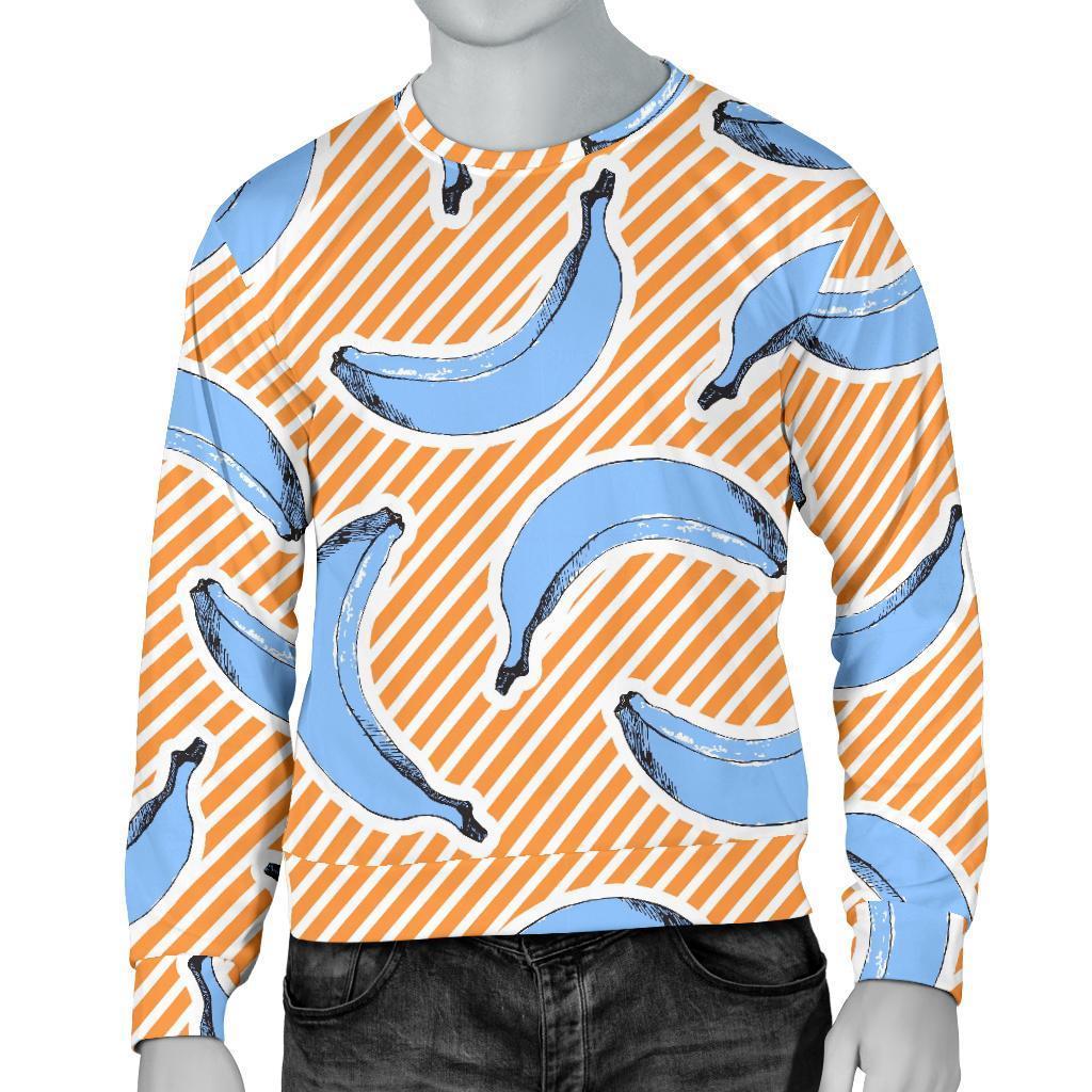 Retro Blue Banana Pattern Print Men's Crewneck Sweatshirt GearFrost