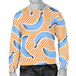 Retro Blue Banana Pattern Print Men's Crewneck Sweatshirt GearFrost