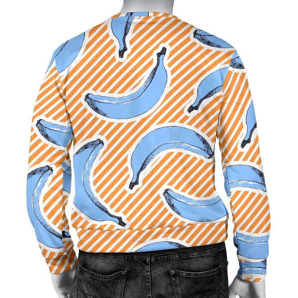 Retro Blue Banana Pattern Print Men's Crewneck Sweatshirt GearFrost