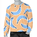 Retro Blue Banana Pattern Print Men's Crewneck Sweatshirt GearFrost