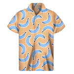 Retro Blue Banana Pattern Print Men's Short Sleeve Shirt