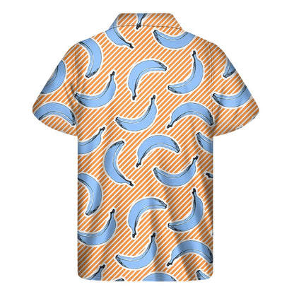 Retro Blue Banana Pattern Print Men's Short Sleeve Shirt