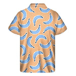 Retro Blue Banana Pattern Print Men's Short Sleeve Shirt