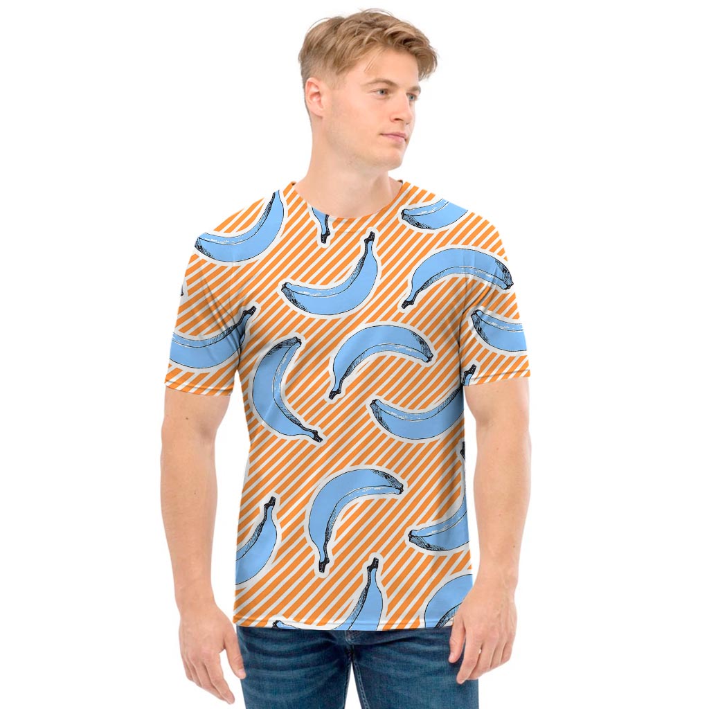 Retro Blue Banana Pattern Print Men's T-Shirt