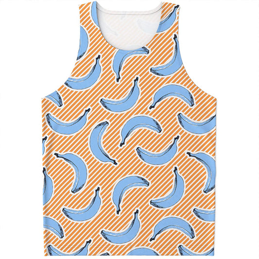 Retro Blue Banana Pattern Print Men's Tank Top