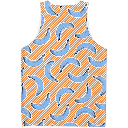 Retro Blue Banana Pattern Print Men's Tank Top