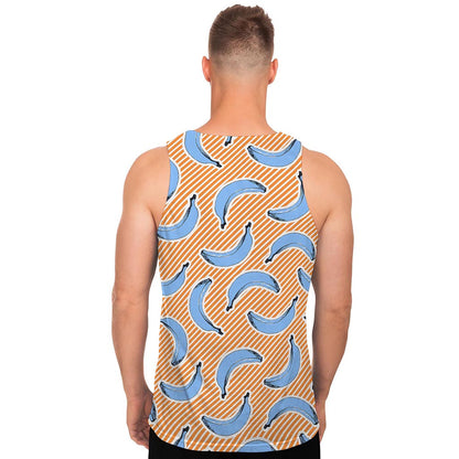 Retro Blue Banana Pattern Print Men's Tank Top