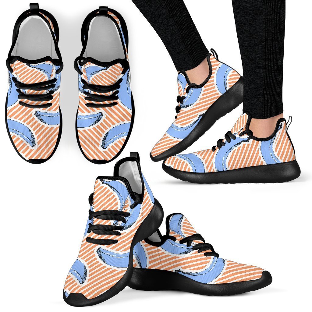 Retro Blue Banana Pattern Print Mesh Knit Shoes GearFrost