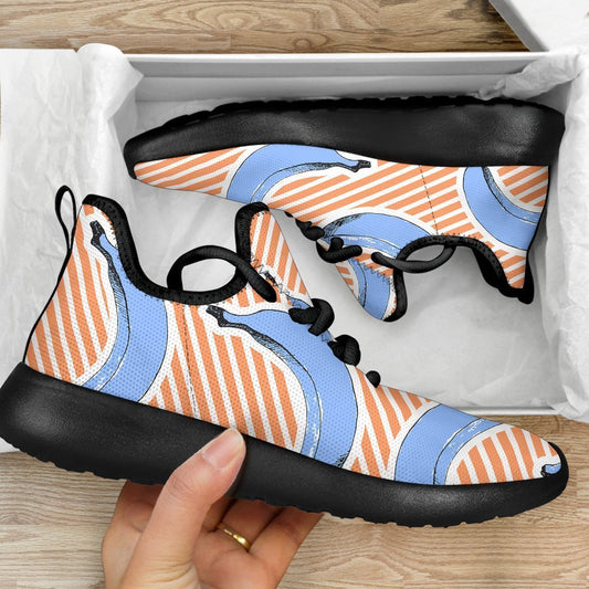 Retro Blue Banana Pattern Print Mesh Knit Shoes GearFrost