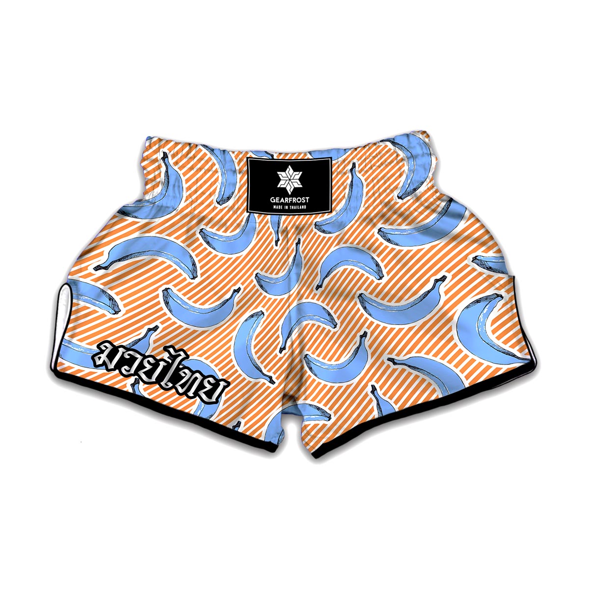 Retro Blue Banana Pattern Print Muay Thai Boxing Shorts