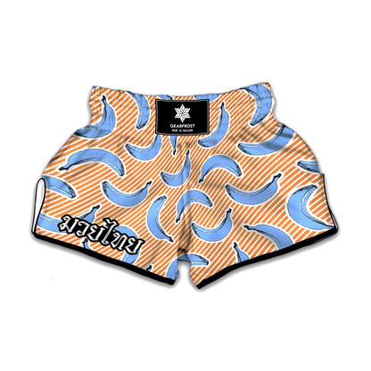 Retro Blue Banana Pattern Print Muay Thai Boxing Shorts