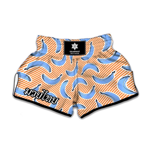 Retro Blue Banana Pattern Print Muay Thai Boxing Shorts