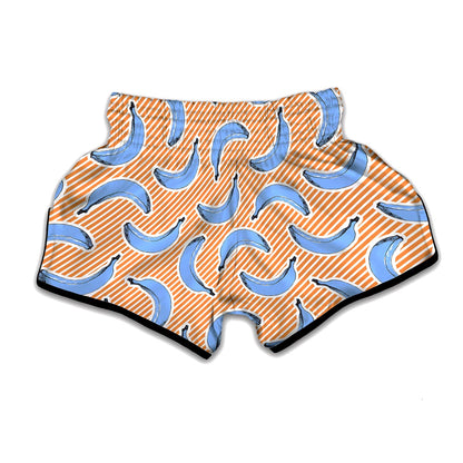 Retro Blue Banana Pattern Print Muay Thai Boxing Shorts