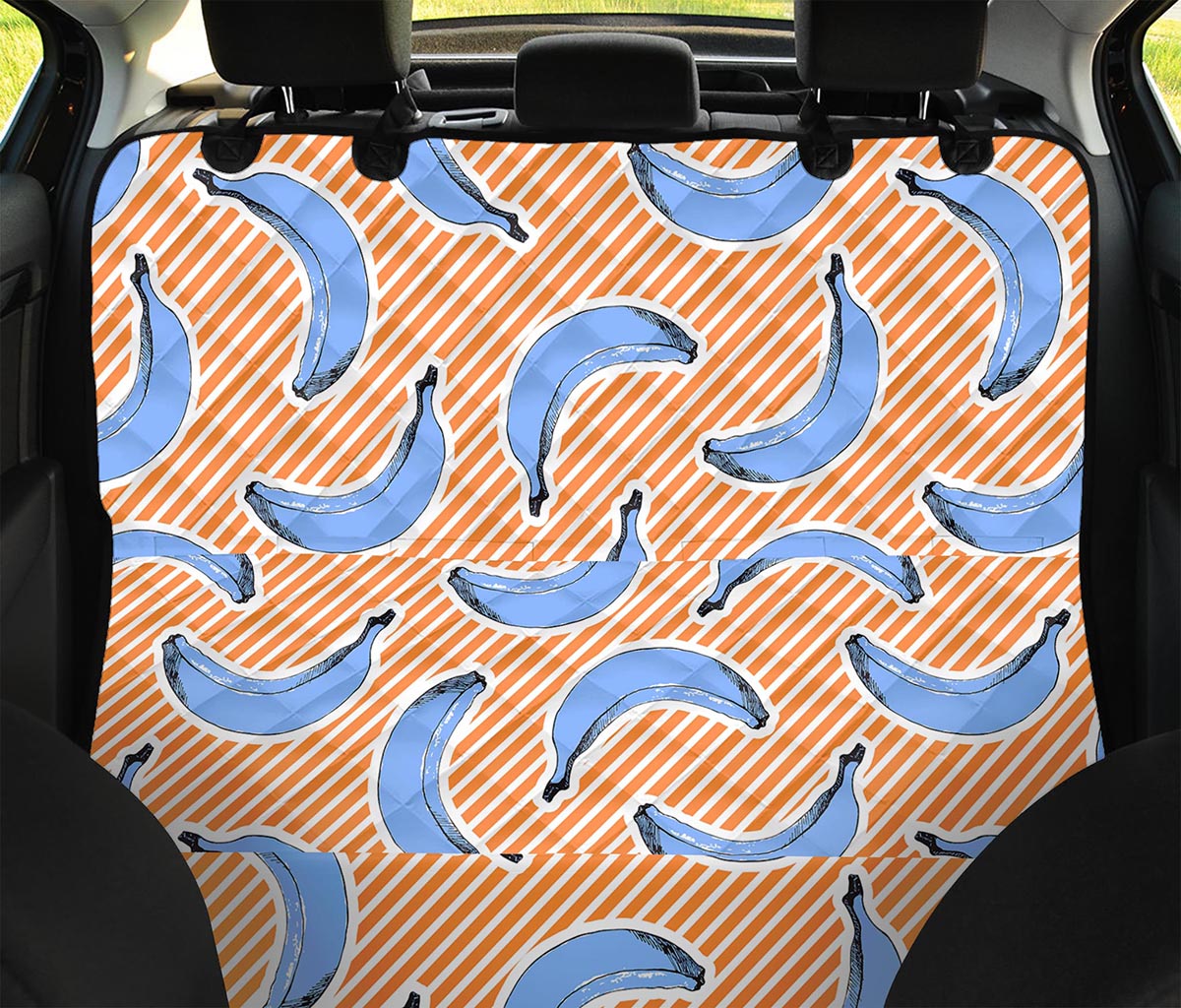 Retro Blue Banana Pattern Print Pet Car Back Seat Cover