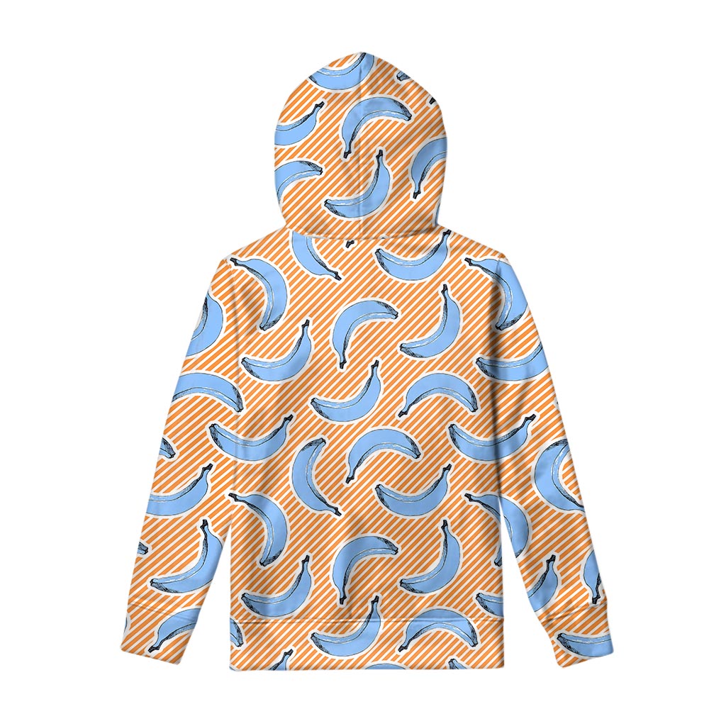 Retro Blue Banana Pattern Print Pullover Hoodie