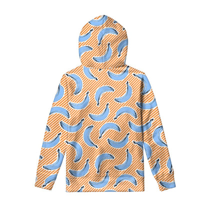 Retro Blue Banana Pattern Print Pullover Hoodie