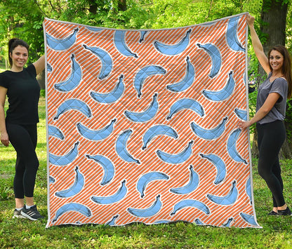 Retro Blue Banana Pattern Print Quilt