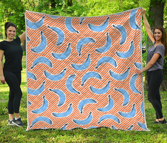 Retro Blue Banana Pattern Print Quilt