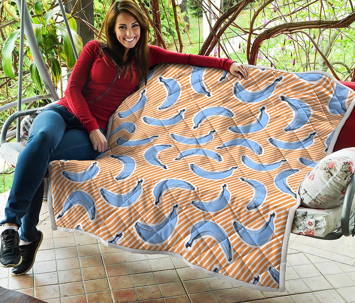 Retro Blue Banana Pattern Print Quilt
