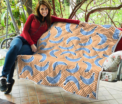 Retro Blue Banana Pattern Print Quilt