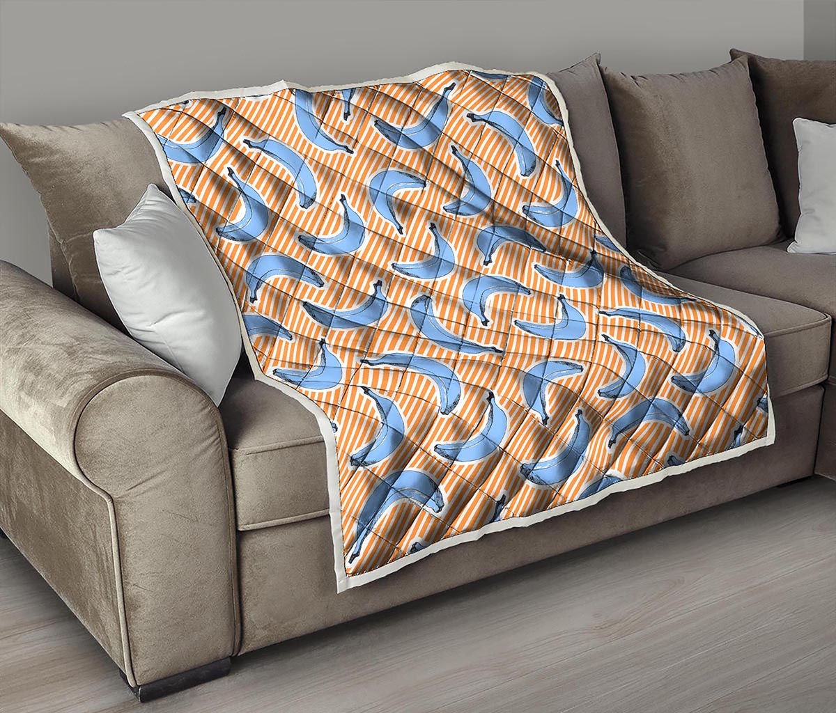 Retro Blue Banana Pattern Print Quilt