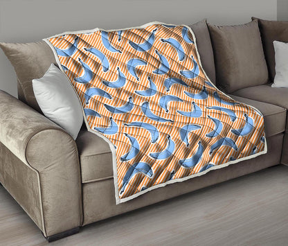 Retro Blue Banana Pattern Print Quilt