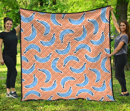 Retro Blue Banana Pattern Print Quilt