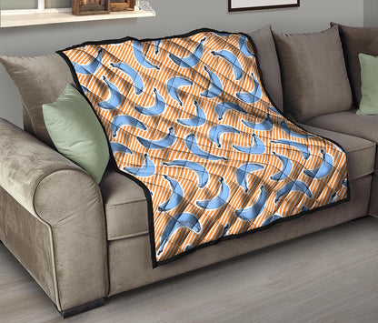 Retro Blue Banana Pattern Print Quilt